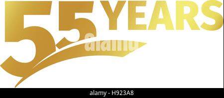 Isolierte Abstract golden 55th Jahrestag Logo auf weißem Hintergrund. die Nummer 55 Schriftzug. Fünfundfünfzig Jahre Jubiläum Feier Symbol. Geburtstag-Emblem. Vektor-Illustration. Stock Vektor