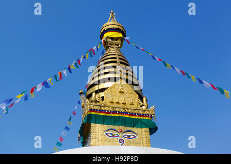 Detail des Stupa von Swayambhunath, auch bekannt als Affentempel. Kathmandu, Nepal. Stockfoto