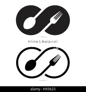 Unendlichkeit & Restaurant-Symbol. Essen & Unendlichkeit Symbol. Gabel & Löffel-Symbol. Geschäfts- oder Essen und trinken-Konzept. Vektor-illustration Stock Vektor