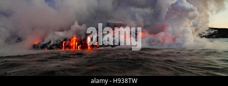 Lava-Bootstour, Kilauea Volcanon HVNP. Insel von Hawaii, Hawaii, Panorama Stockfoto