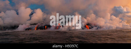 Lava-Bootstour, Kilauea Volcanon HVNP. Insel von Hawaii, Hawaii, Panorama Stockfoto