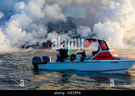 Lava-Bootstour, Kilauea-Vulkan, HVNP. Insel von Hawaii, Hawaii Stockfoto