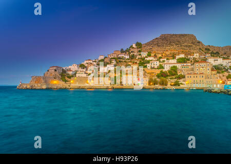 Hydra-Insel an einem Sommerabend in Griechenland. Stockfoto