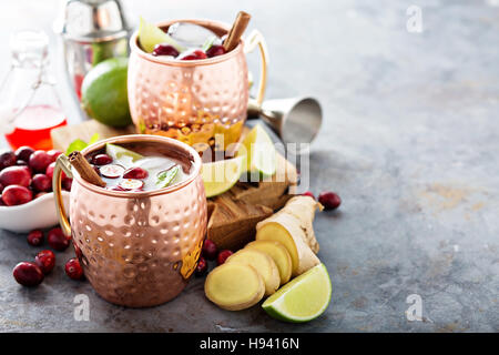 Moscow Mule mit Ingwer und Cranberry cocktail Stockfoto