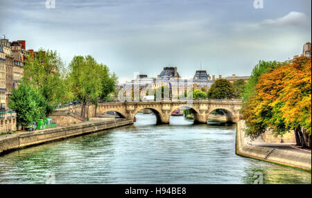 Die Seine und Pont Neuf Brücke in Paris - Frankreich Stockfoto