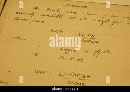 Notizen aus RAF Lehrlinge Notebook, 1936 Stockfoto