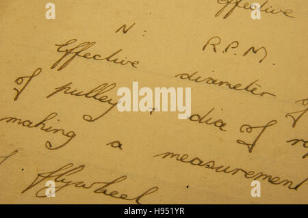 Notizen aus RAF Lehrlinge Notebook, 1936 Stockfoto