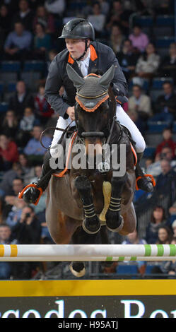 Stuttgart, Deutschland. 18. November 2016. Springpferd Jan Wernke Deutschlands reitet Nashville HR durch den Kurs bei den German Masters international Horse Show in der Schleyerhalle in Stuttgart, Deutschland, 18. November 2016. Foto: FRANZISKA KRAUFMANN/Dpa/Alamy Live News Stockfoto