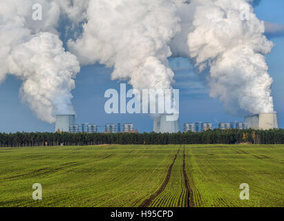 Brandenburg, Deutschland. 9. November 2016. Rauchen Sie Wogen aus den Kühltürmen ein Kohle-Kraftwerk in der Nähe von Cottbus in Brandenburg, Deutschland, 9. November 2016. Foto: Patrick Pleul/Dpa/Alamy Live News Stockfoto