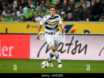 Mönchengladbach, Deutschland. 19. November 2016. Mönchengladbach Jannik Vestergaard in Aktion während der deutschen Fußball-Bundesliga-Fußball-match zwischen Borussia Moenchengladbach und 1. FC Köln im Borussia-Park in Mönchengladbach, 19. November 2016. Foto: JONAS GUETTLER/Dpa/Alamy Live News Stockfoto