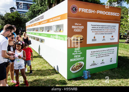 Miami Florida, Bayfront Park, Chipotle Ckultivieren Festival, Ausstellungsausstellung Sammlung frischer vs. Verarbeiteter Lebensmittel, Lebensmittel, FL161113075 Stockfoto