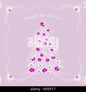 Mit Blumen geschmückter Weihnachtsbaum. Stock Vektor