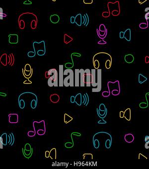 Musik audio schwarzes nahtloses Muster. Vektor-Illustration. Stock Vektor