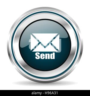 Senden Sie e-Mail-Vektor Icon. Chrom-Grenze rund um Web-Taste. Silber metallic Drucktaste. Stock Vektor