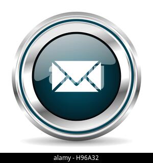 E-Mail-Vektor Icon. Chrom-Grenze rund um Web-Taste. Silber metallic Drucktaste. Stock Vektor