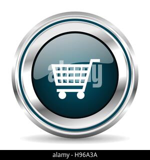 Vektor Warenkorbsymbol. Chrom-Grenze rund um Web-Taste. Silber metallic Drucktaste. Stock Vektor