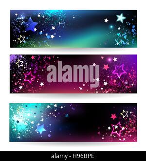drei horizontale Banner mit funkelnden Sternen. Stock Vektor