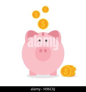Sparschwein flache Bauweise, spart Geld-Konzept-Vektor-illustration Stock Vektor