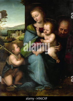 Fra Bartolommeo - die Heilige Familie mit Kleinkind Sankt Johannes der Täufer Stockfoto