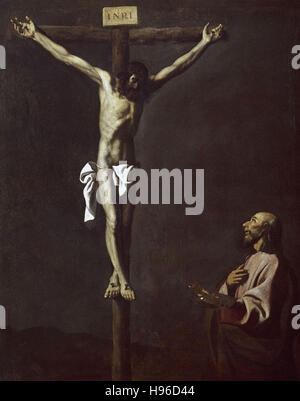 Francisco de Zurbarán - St. Lucas Gemälde Christus am Kreuz - Selbstporträt - 1635 Stockfoto