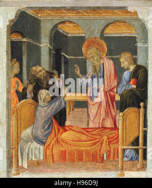 GIOVANNI DI PAOLO - Johannes der Evangelist wirft Drusiana - 1460 Stockfoto