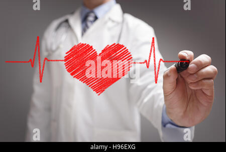 Arzt Zeichnung EKG Herzschlag Stockfoto