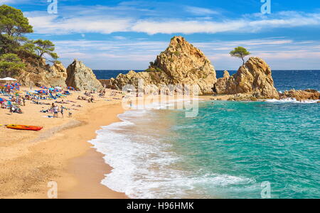 Platja De La Mar Menuda, Tossa del Mar, Costa Brava Strand, Katalonien, Spanien Stockfoto