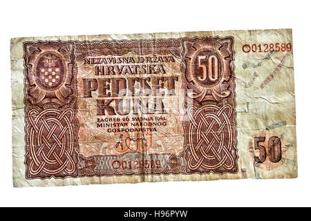 50 kroatische Kuna Banknote aus dem Jahr 1941 Stockfoto