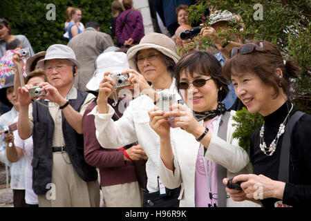 Asiatische Touristen fotografieren in den Klostergarten Kloster Notre-Dame-de-Cimiez, Cimiez, Nizza, Côte d ' Azur, Provence Stockfoto