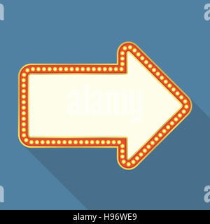 Retro-Banner mit Lichtern geformt wie Pfeil, flaches Design mit langen Schatten Stockfoto
