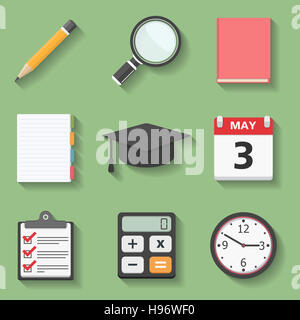 Ausbildung Objekte Set, flaches design Stockfoto