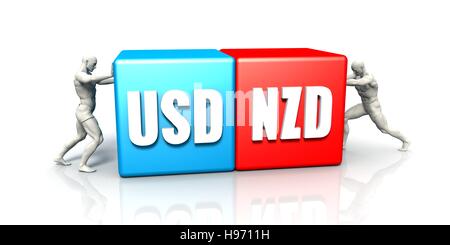 Währungspaar USD NZD Kämpfe in blauen, roten und weißen Hintergrund Stockfoto