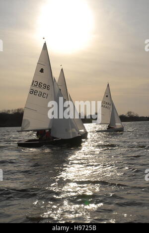 Großbritannien, London NW9, Waliser Harfe, Brent Reservoir, GP14 Dinghy racing Stockfoto