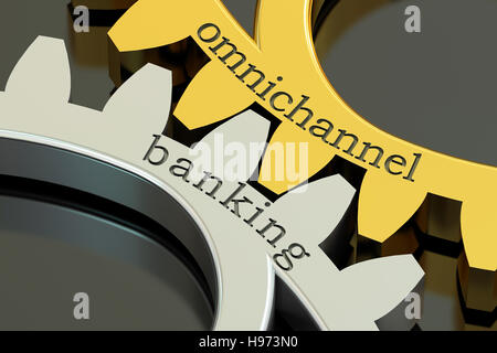 Omni-Channel-Banking Konzept auf die Zahnräder, 3D rendering Stockfoto