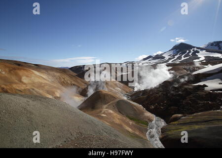 Kerlingarfjoll oder die Grobiane Bergen, Rhyolite Berge, eine vulkanische Bergkette liegt im Hochland von Island Stockfoto