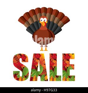 Verkauf-Karte mit Cartoon Türkei Symbol auf weißem Hintergrund. farbenfrohes Design. Vektor-illustration Stock Vektor