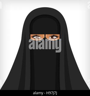 Wunderschöne muslimische Frau in schwarzen Niqab - Vektor-Illustration. EPS 8 Stock Vektor