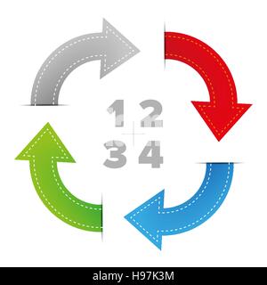 Ein zwei drei vier Schritte-Diagramm mit Pfeilen Stock Vektor