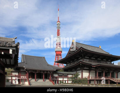 Japan, Tokio, Zojoji Tempel, Tokyo Tower, Stockfoto