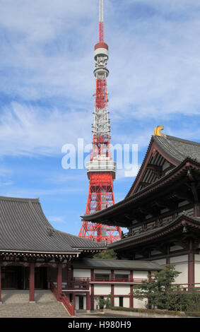 Japan, Tokio, Zojoji Tempel, Tokyo Tower, Stockfoto