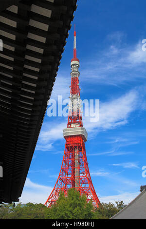 Japan, Tokio, Zojoji Tempel, Tokyo Tower, Stockfoto