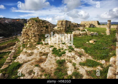 Ruinen und Details der mittelalterlichen Burg von Palazzolo Acreide. Sizilien Stockfoto