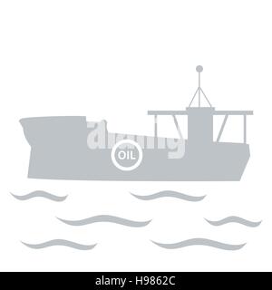Stilisierte Ikone des Tankers Öl schwimmt auf Wellen auf einem weißen Hintergrund Stock Vektor