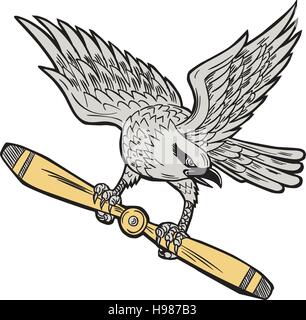 Illustration der Würger, eine fleischfressende passerine Vögel der Familie Laniidae umklammert Propellerblatt Blick auf die Seite vom vorderen Satz auf angesehen Stock Vektor
