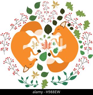 Satz von niedlichen Cartoon Füchse in modernen einfachen flachen Stil Stock Vektor