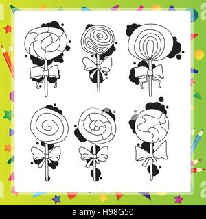 Vektor-Illustration mit Cartoon Lutscher isoliert auf weißem Hintergrund - Malbuch Stock Vektor