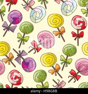 Nahtlose Muster mit Farbe Lutscher. Bonbons und Süßigkeiten Hintergrund Stock Vektor