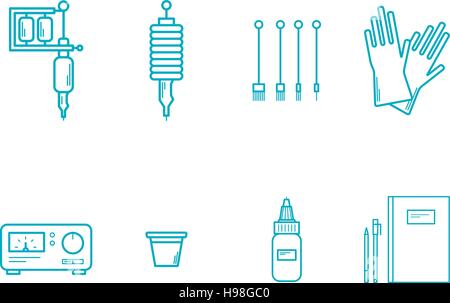Tattoo-Equipment-Icon-Set. Vektor-Illustration, EPS 10 Stock Vektor
