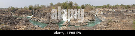 Li Phi Wasserfälle, Don Khone Island, Laos, Asien Stockfoto