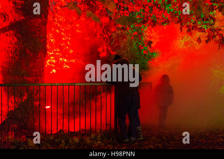 Syon Park, London, Großbritannien, 19. November 2016. Der verzauberte Wald ist eine jährliche spektakulär, die es Besuchern ermöglicht, einen abendlichen Spaziergang entlang eines Pfades mit beleuchteten Bäume, bunt beleuchtete Wasserspiele, den See und die umliegenden Wälder im Syon Park, ein Licht auf Syon House, des Herzogs von Northumberland London home projiziert, und eine Lasershow und illuminationen am großen Wintergarten. Credit: Imageplotter Nachrichten und Sport/Alamy leben Nachrichten Stockfoto